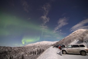 The parking area at Mt Baldy in Eagle River is a great spot to catch the lights. Photo courtesy Roberto Quaintance