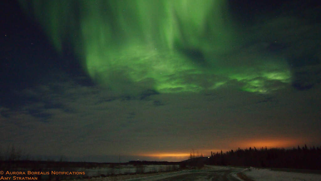 big aurora with Fairbanks light pollution